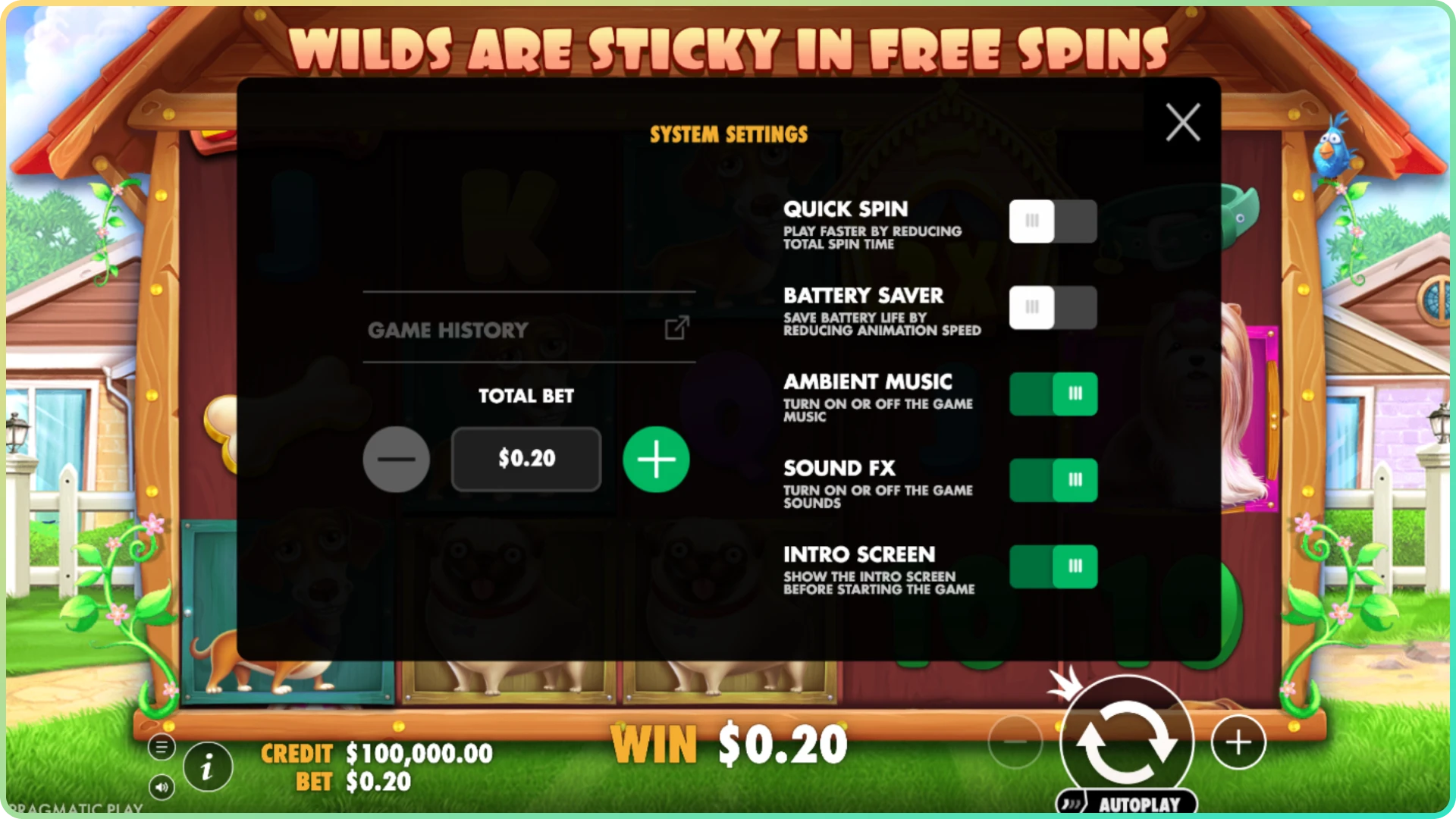 Customize the Dog House game settings for your convenience.