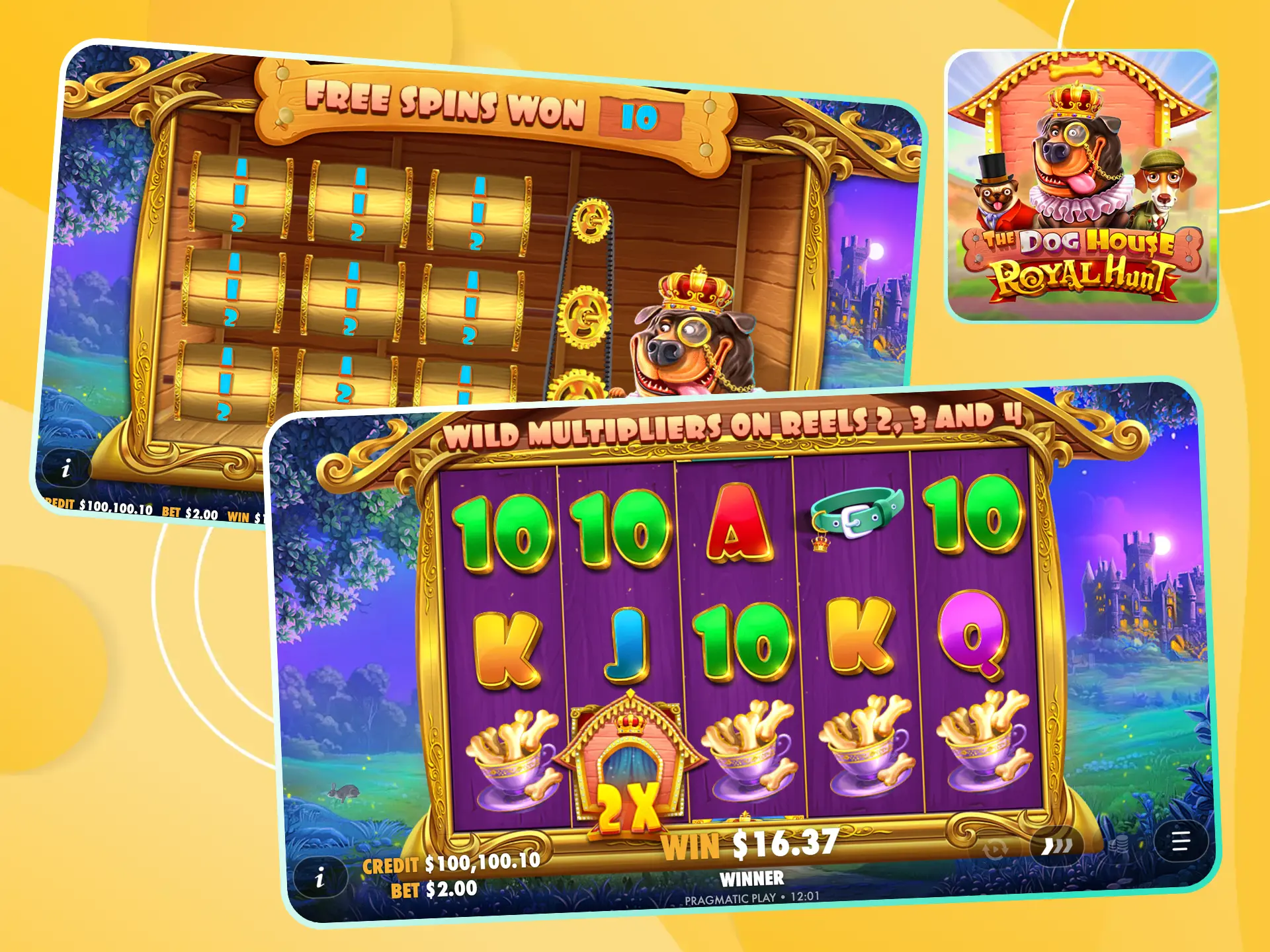 Trigger the Royal Hunt Bonus Round in Dog House Royal Hunt and win more.