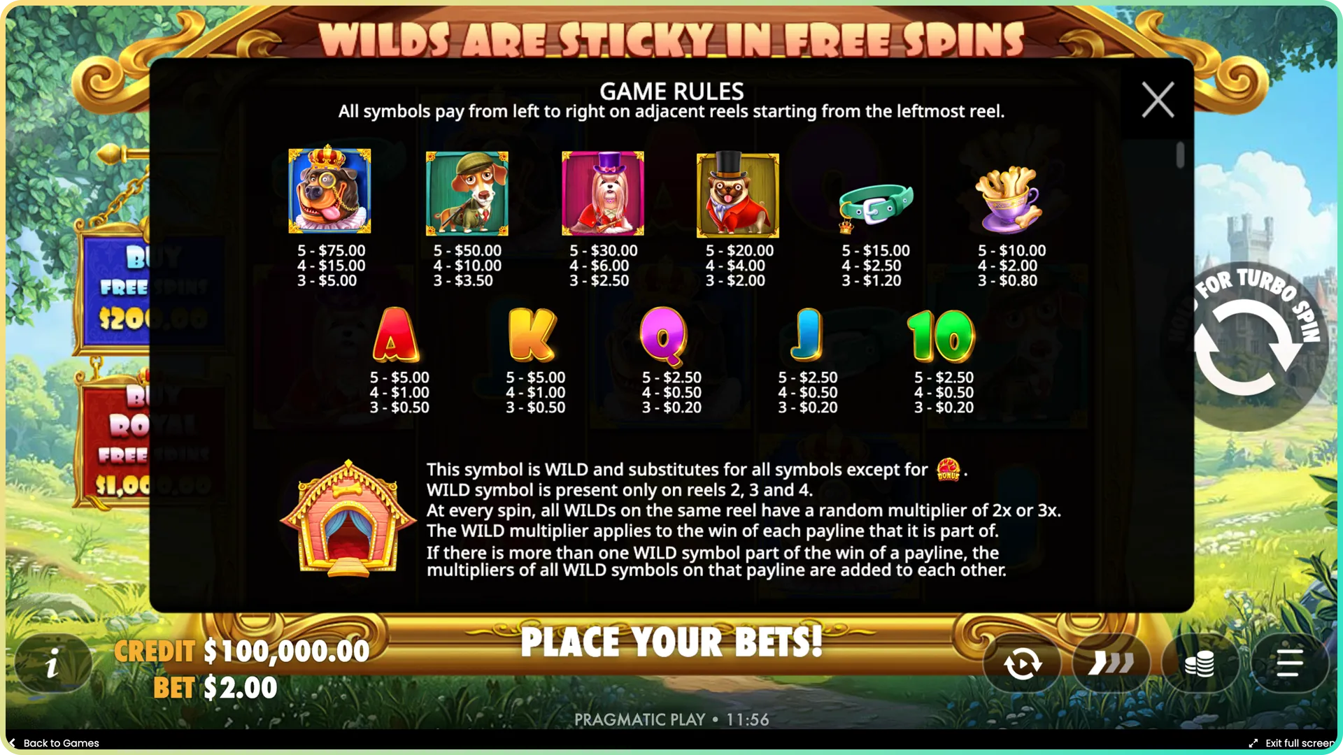 Check Dog House Royal Hunt rules and bonus features.